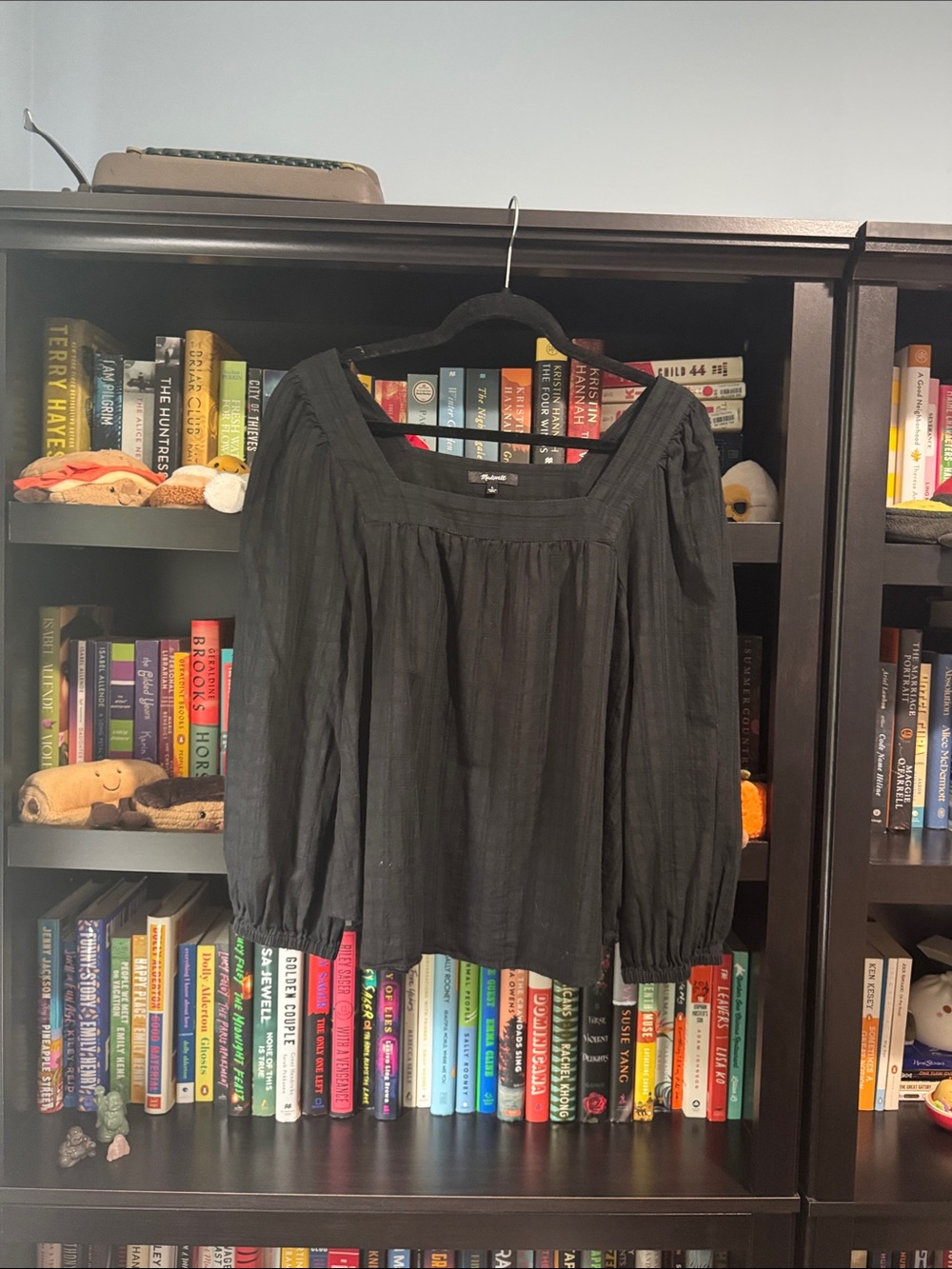 Madewell Square-Neck Bubble-Sleeve Top in Plaid
